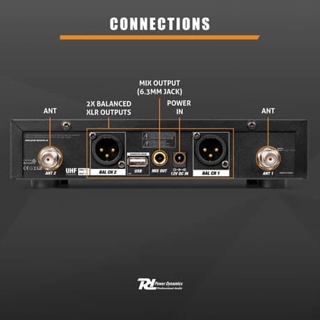 Power Dynamics PD522B UHF trådlös mikrofonset med 2 bodypack-mikrofoner