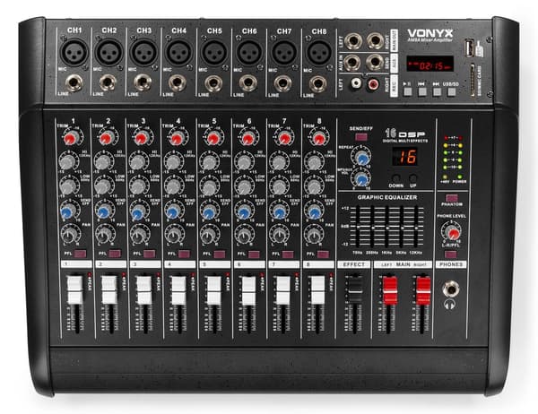 Vonyx AM8A 8 kanals med förstärkare Mixer BT