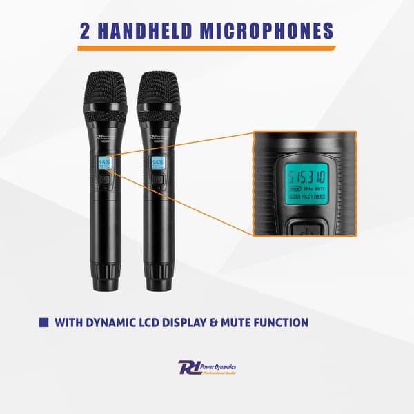 Power Dynamics PD522 UHF trådlös mikrofonset med 2 handhållna mikrofoner