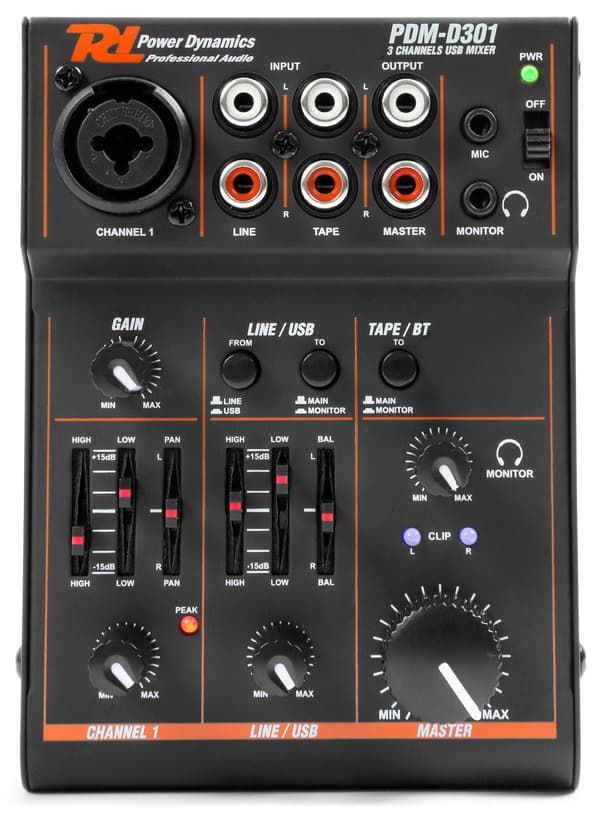 Power Dynamics PDM-D301 Mixer 3kanaler/EQ/USB