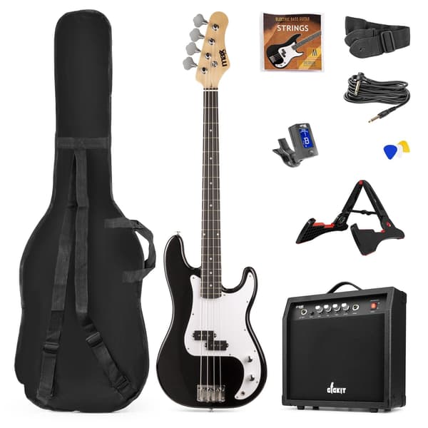 Max Gigkit basgitarr med 40 Watts förstärkare - Gitarrstativ - Gitarrväska - Svart