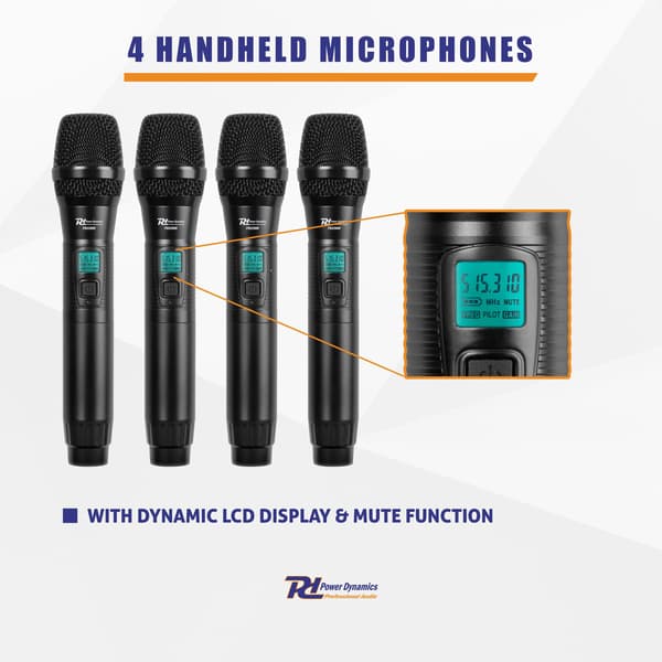 Power Dynamics PD524 UHF trådlös mikrofonset med 4 handhållna mikrofoner
