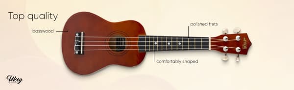 UKEY Ukulele set Soprano 21" Mörk Naturell