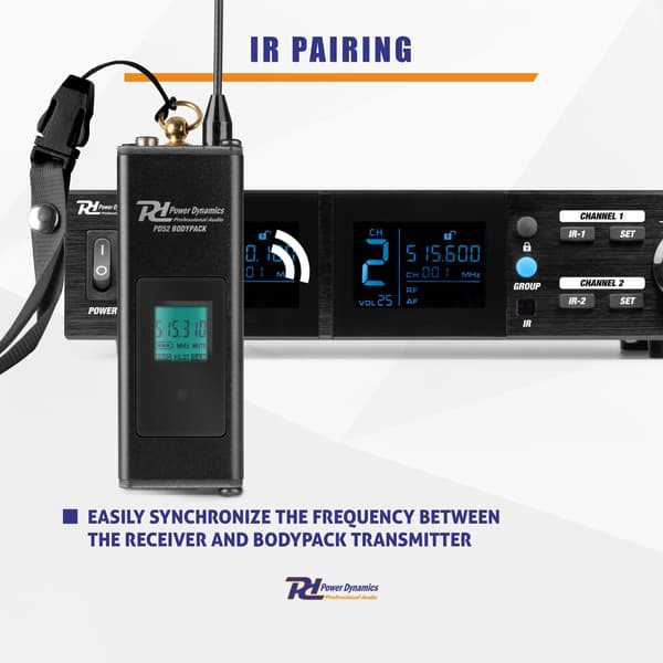 Power Dynamics PD522B UHF trådlös mikrofonset med 2 bodypack-mikrofoner