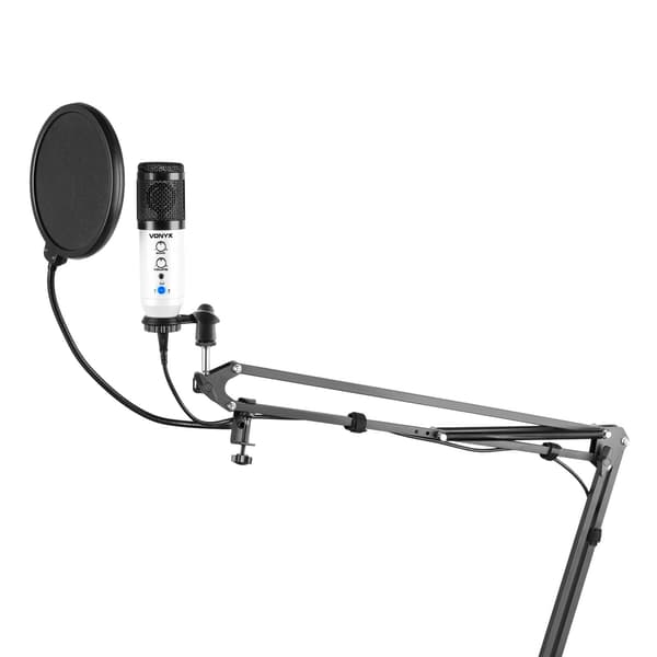 Vonyx CMS320W Studio mikrofon set USB vit färg med ekoeffekt