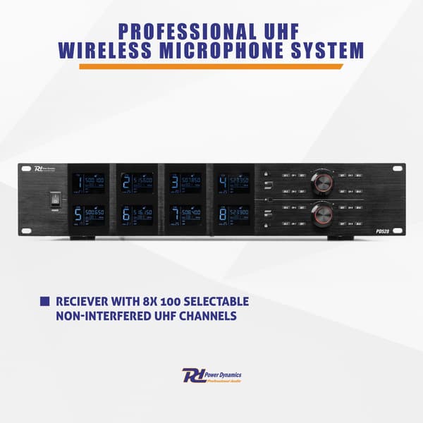 Power Dynamics PD528B UHF trådlös mikrofonset med 8 bodypack-mikrofoner