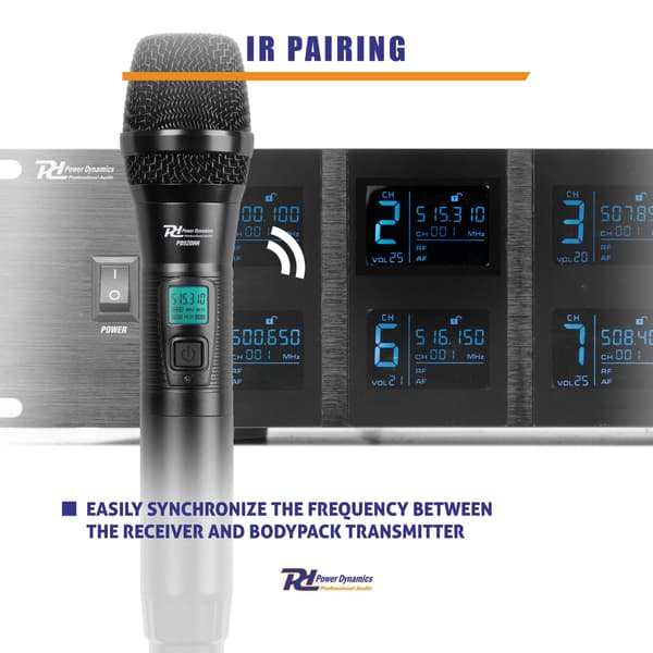 Power Dynamics PD528 UHF trådlös mikrofonset med 8 handhållna mikrofoner