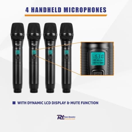 Power Dynamics PD524 UHF trådlös mikrofonset med 4 handhållna mikrofoner