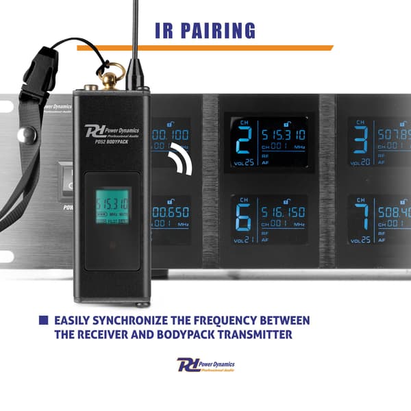 Power Dynamics PD528B UHF trådlös mikrofonset med 8 bodypack-mikrofoner