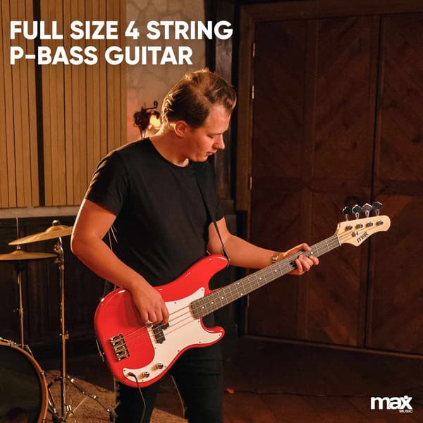 Max Gigkit Basgitarr med 40 Watts förstärkare - Gitarrstativ - Gitarrväska - Röd