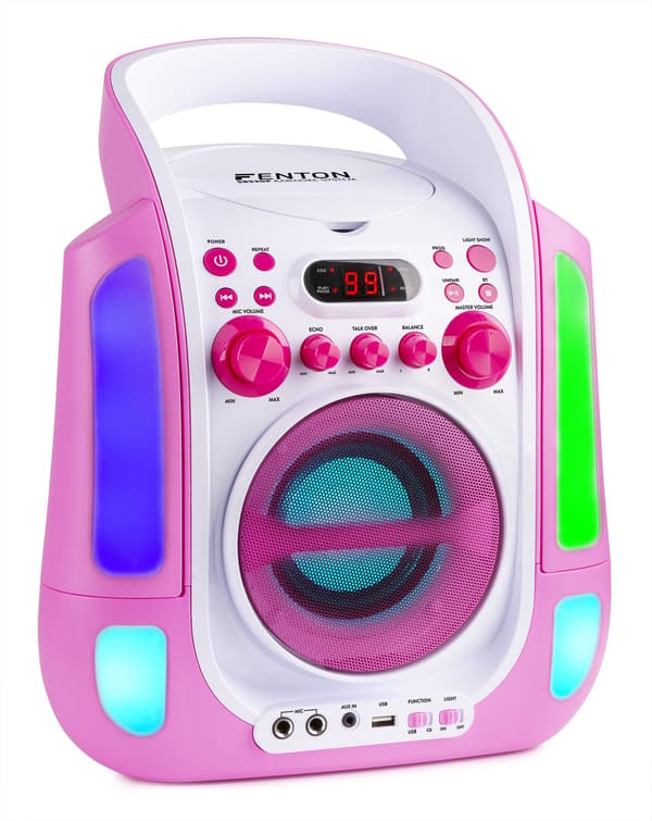 FENTON SBS30P Karaoke System med CD , 2 x mikrofoner, Rosa