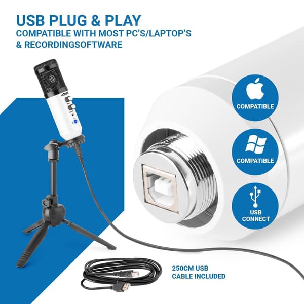 Vonyx CM320W USB Studiomikrofon med bordsställ - Vit
