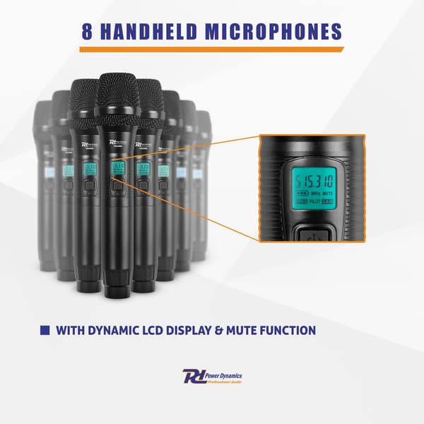 Power Dynamics PD528 UHF trådlös mikrofonset med 8 handhållna mikrofoner