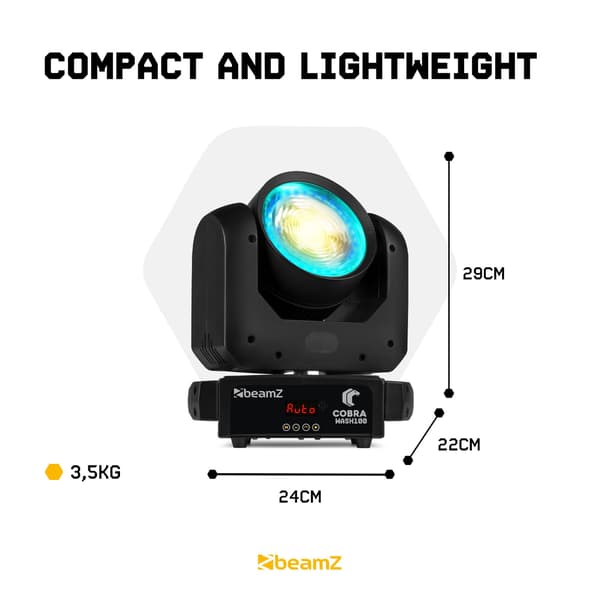 beamZ Cobra Wash100 Moving head med LED-ring - CW/WW - 100W