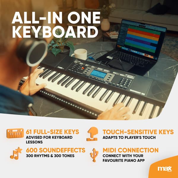 Max Rhapsody61M elektroniskt Keyboard 61-tangenters - Touch Sensitive skärm