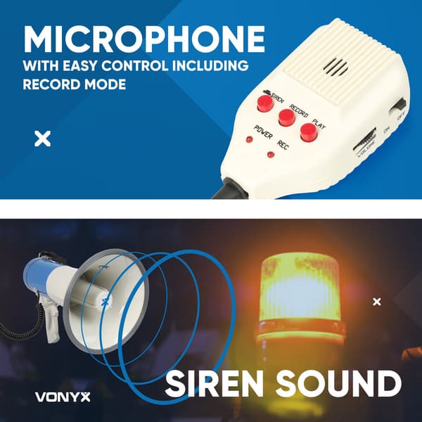 Vonyx MEG065 USB/SD, batt,inspelning,siren,mic