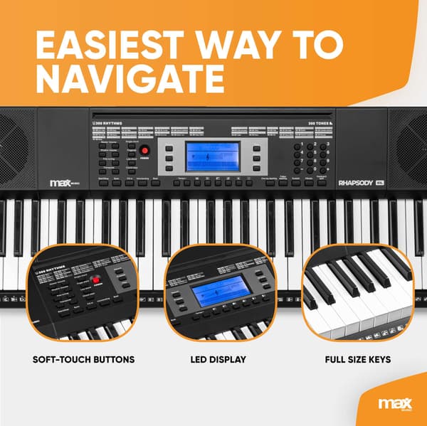 Max Rhapsody61L elektroniskt keyboard med 61 bakgrundsbelysta tangenter