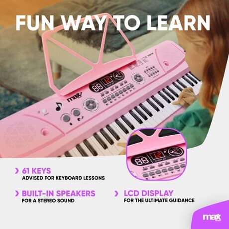 Max KD61P Elektroniskt Keyboard 61 Tangenter med Batteri – Rosa
