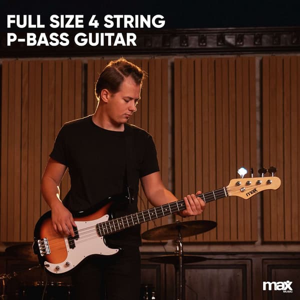 Max Gigkit basgitarr med 40 Watts förstärkare - Gitarrstativ - Gitarrväska - Sunburst