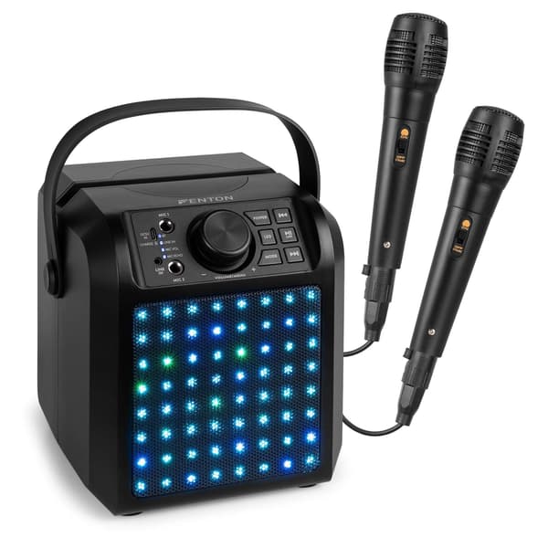 Fenton KAR50B karaoke set - Karaoke box med Bluetooth - Med uppladdningsbart batteri, lysdioder och 2 mikrofoner