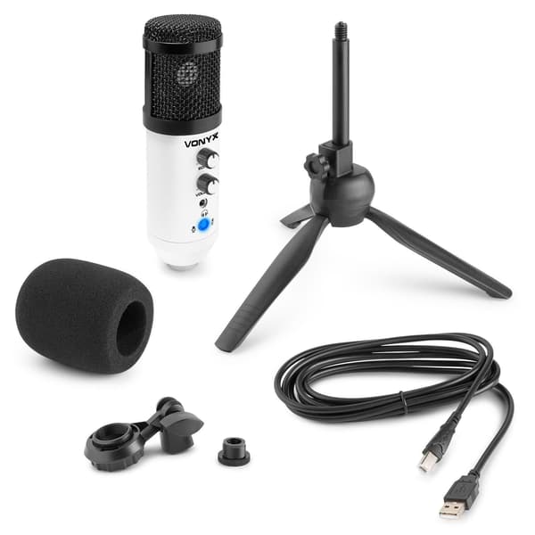 Vonyx CM320W USB Studiomikrofon med bordsställ - Vit