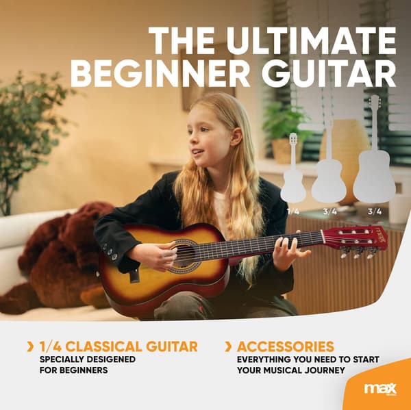 Max  SoloArt barngitarr Junior 1/4 Klassisk Gitarrpaket Sunburst