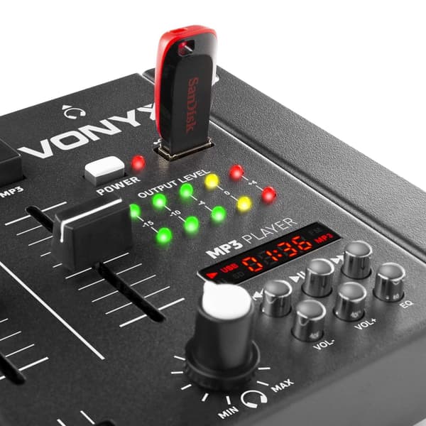 SkyTec- Vonyx STM-3020B 4 kanaler, USB/SD mixer svart