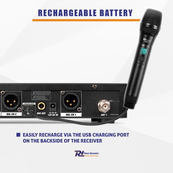 Power Dynamics PD522 UHF trådlös mikrofonset med 2 handhållna mikrofoner