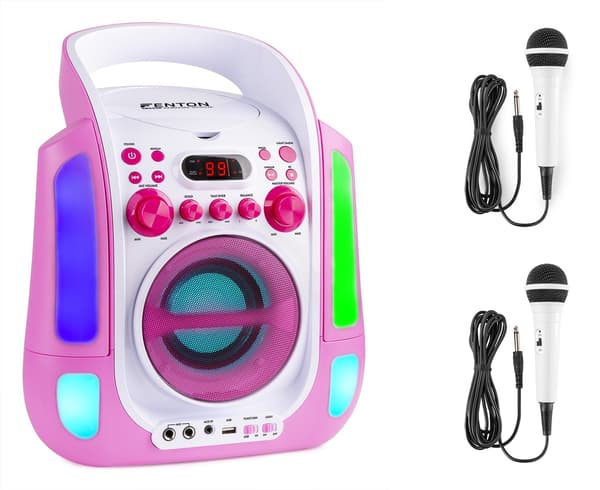 FENTON SBS30P Karaoke System med CD , 2 x mikrofoner, Rosa