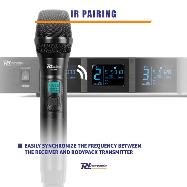 Power Dynamics PD524 UHF trådlös mikrofonset med 4 handhållna mikrofoner