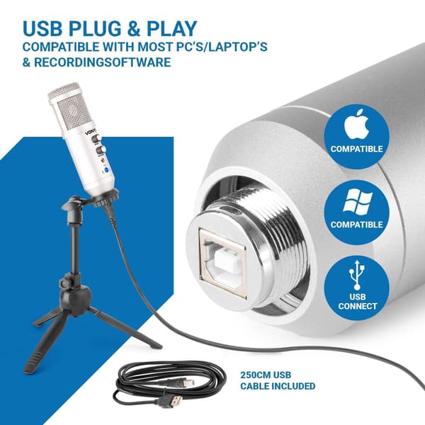 Vonyx CM320S USB Studiomikrofon med bordsställ - Titanium