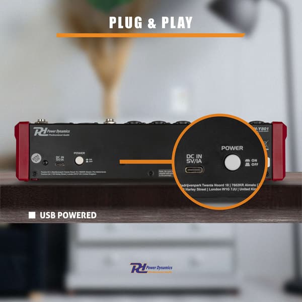 Power Dynamics PDM-Y801 mixer - 8-kanals mixerbord med Bluetooth