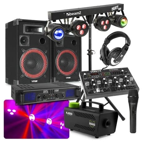 MAX Komplett 500W DJ Bluetooth Disco Set med ljud, ljus och rök