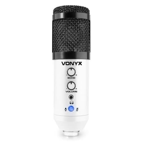 Vonyx CMS320W Studio mikrofon set USB vit färg med ekoeffekt