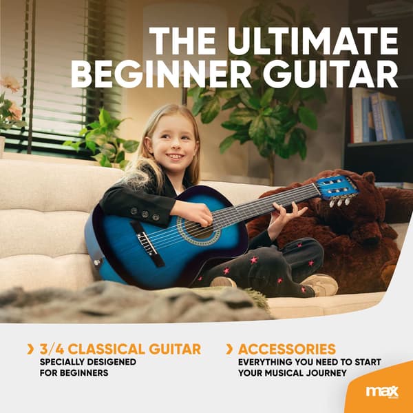 Max SoloArt Junior 3/4 Klassisk Gitarrpaket Blå