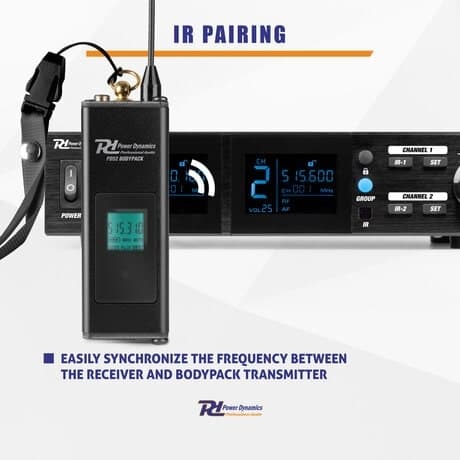 Power Dynamics PD522B UHF trådlös mikrofonset med 2 bodypack-mikrofoner