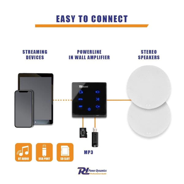 Power Dynamics Powerline A50B inbyggd förstärkare med Bluetooth - 2x 20W