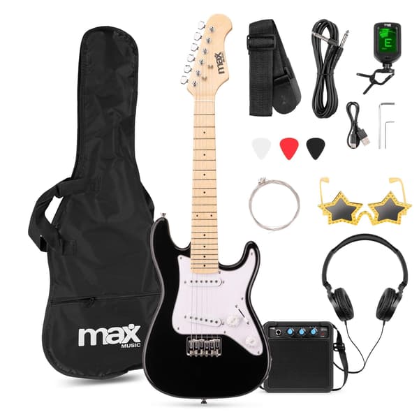 Max GigKit Junior Elgitarrpaket Svart 1/4