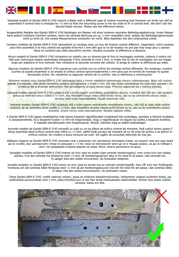 42 CM plæneklipperkniv til Gardol GEM-E 1742 (GEME1742)