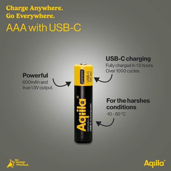 Genopladeligt AAA Batteri USB-C 4-pak