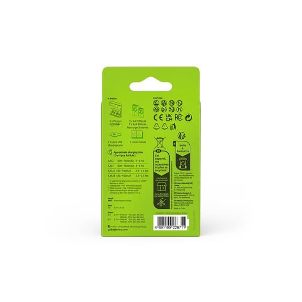 Oppladbar batterilader med AA- og AAA-batterier