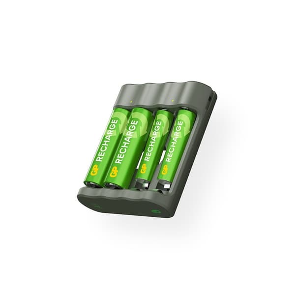 Oppladbar batterilader med AA- og AAA-batterier