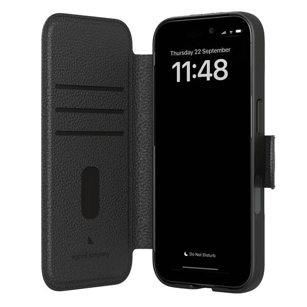 iPhone 16 -suojakuori, pyöreä lompakko, musta