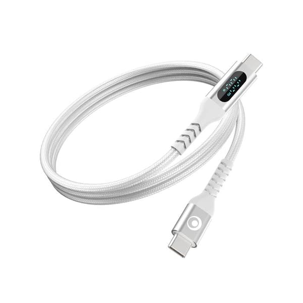 USB-C-kabel - BIGBEN - 1,2 m - PD 100W - Digital effektdisplay - Vit flätad nylon