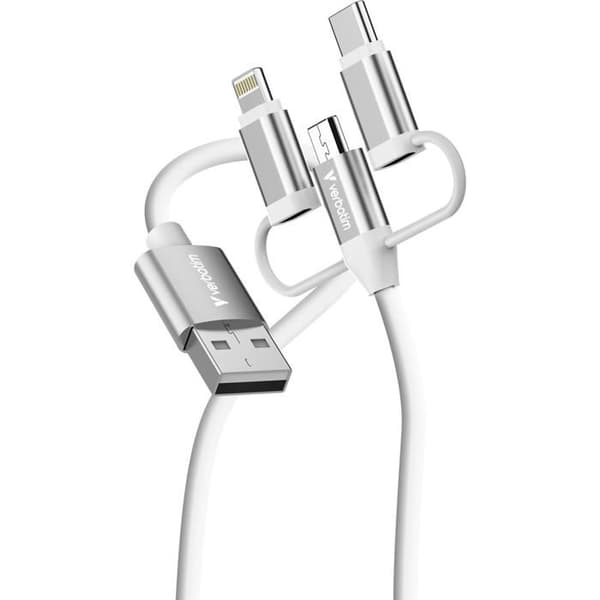 Verbatim USB-A till micro-B + USB-C + Lightning M/M 18W 1m (Vit)