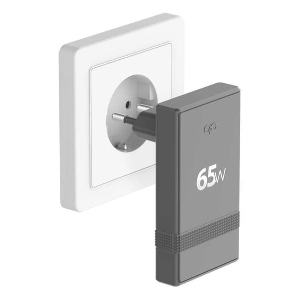 Nätadapter - FORCE POWER - Serie L Shape - 65W PD - 2x USB-C - GaN - Grå