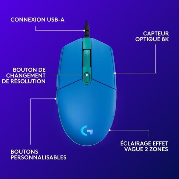 Gamingmus - Trådad - Logitech G - G203 - Blå
