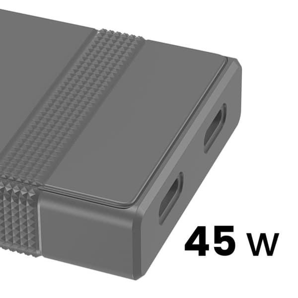 Nätadapter - FORCE POWER - L-formad - 45W - 2x USB-C - Ultra-GaN