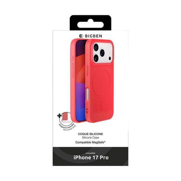 MagSafe-skal - BIGBEN - iPhone 17 Pro - Mjuk silikon - Röd Soft Touch-finish - Mikrofiberfoder
