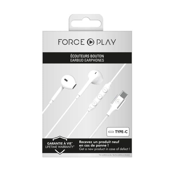 Trådade hörlurar Force Play KP USB-C-knapp Vit